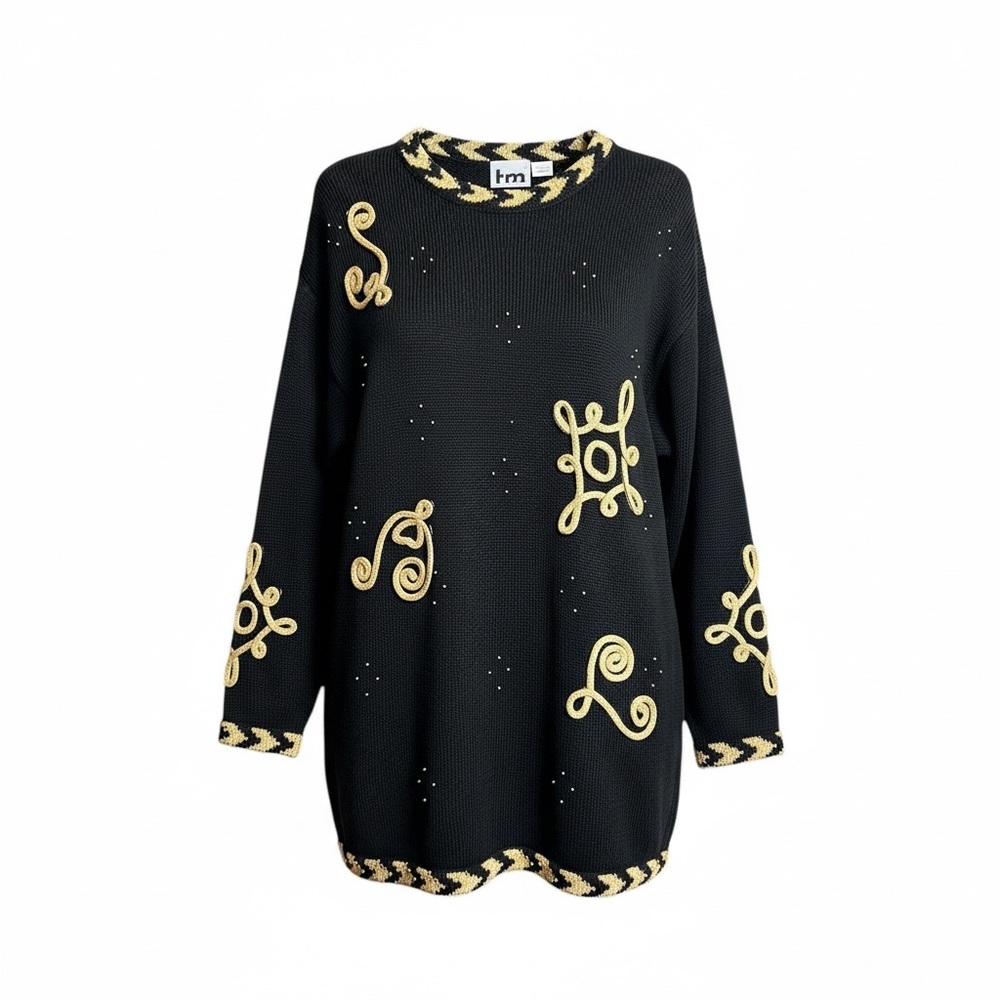 Vintage 80s Black & Gold Holiday Sweater Dress Size S-M